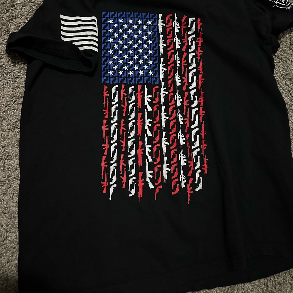 Black Graphic T-Shirt with American Flag Design